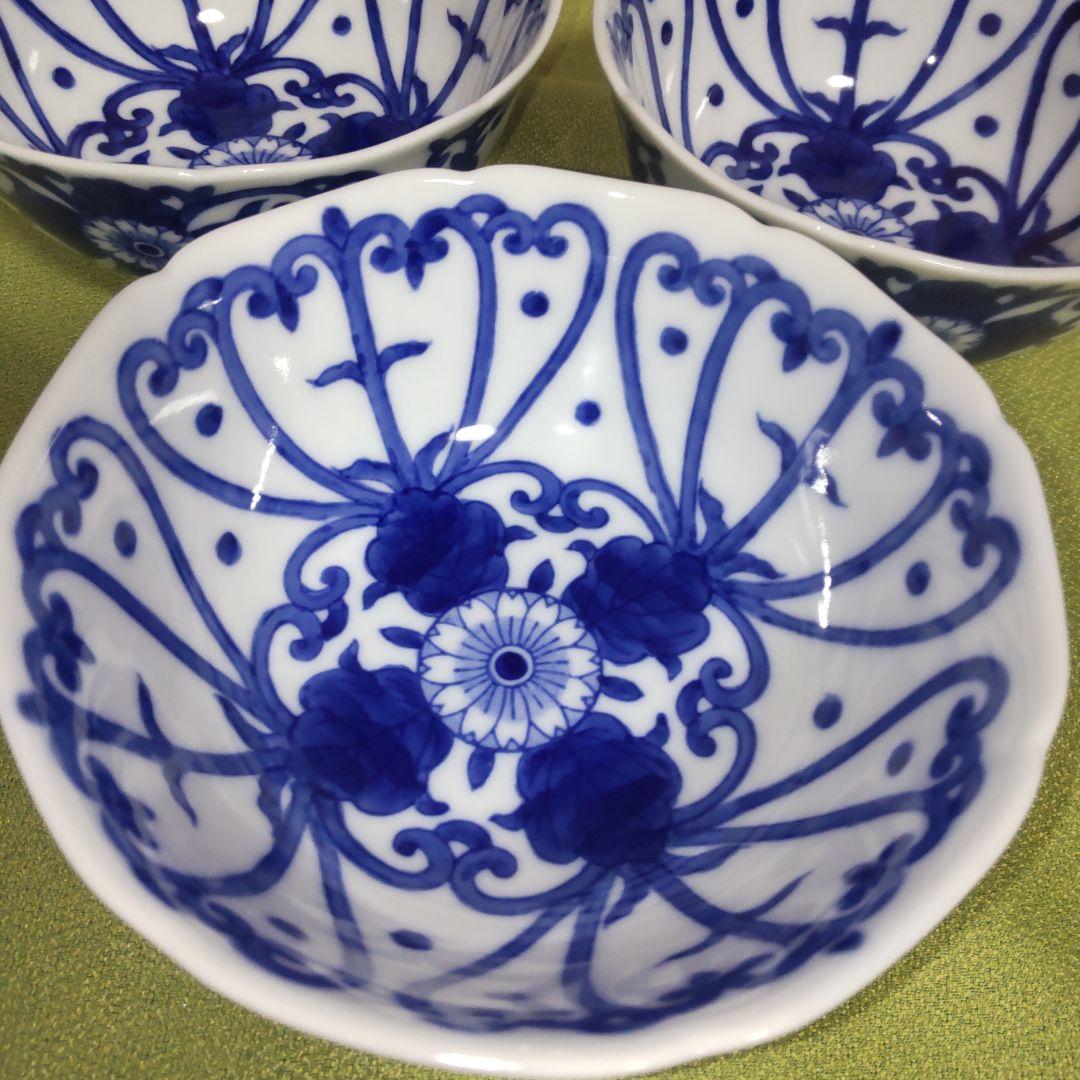 最高級 深川製磁 染付 菊唐草 小丼 どんぶり 鉢 5枚 箱付