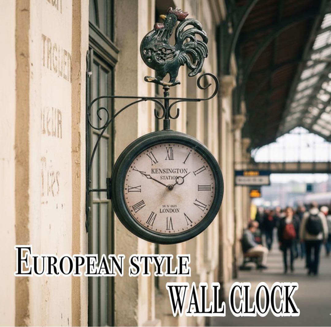 おしゃれな壁掛け時計 アンティーク 風見鶏top 両面時計 艶無しブラック