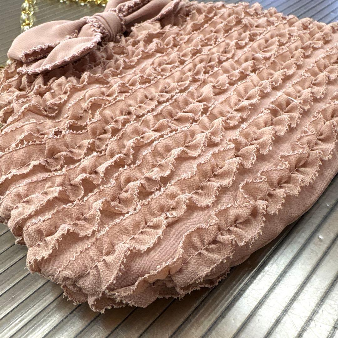 kazu☆カネコイサオ 総ピコフリルがま口ポシェット/ベージュバッグ2点