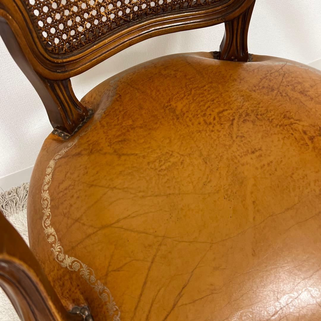 ヴィンテージ アンティーク レザー 猫脚 ラタンチェア 一点物