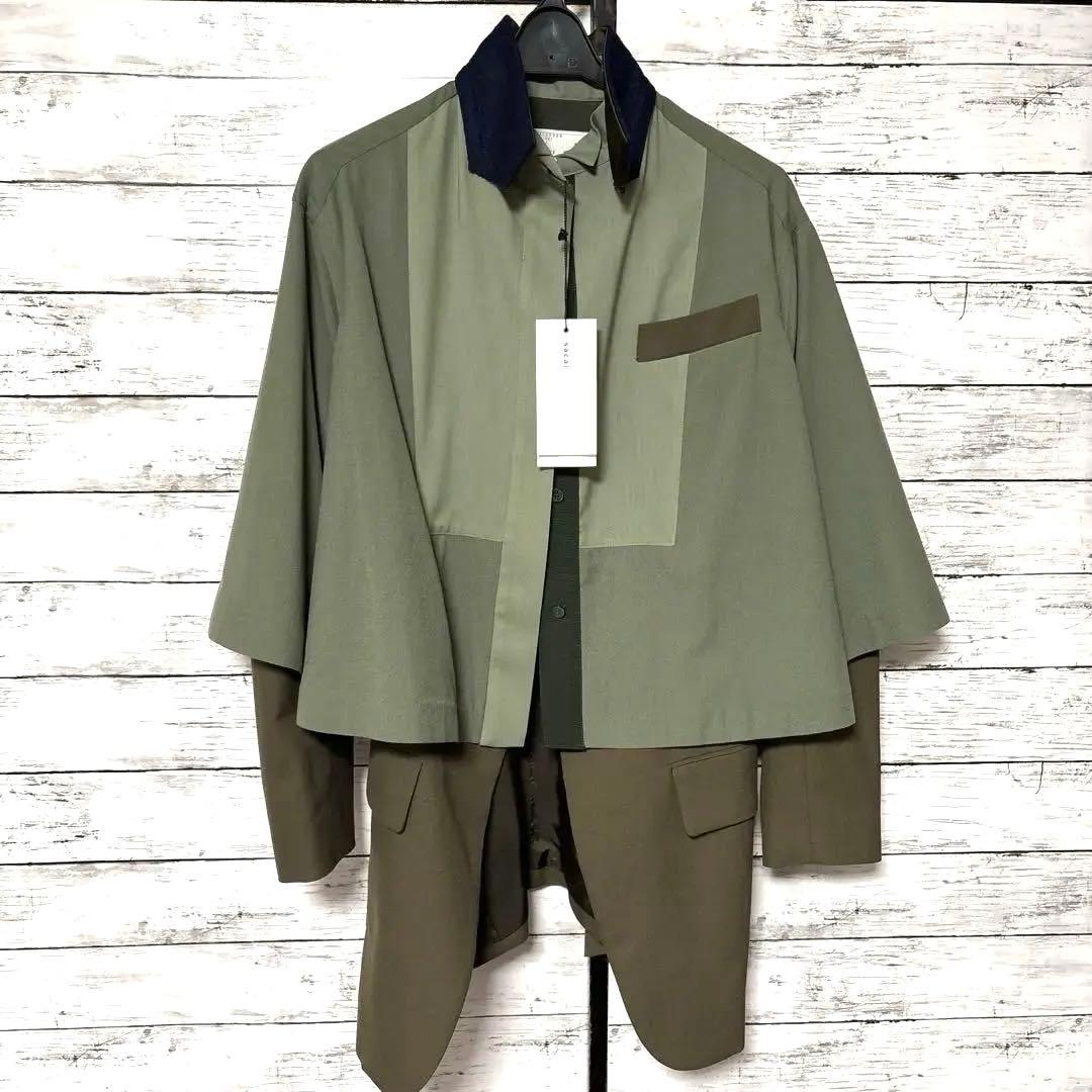 新品 sacai サカイ オリーブグリーン スーチングレイヤードジャケット