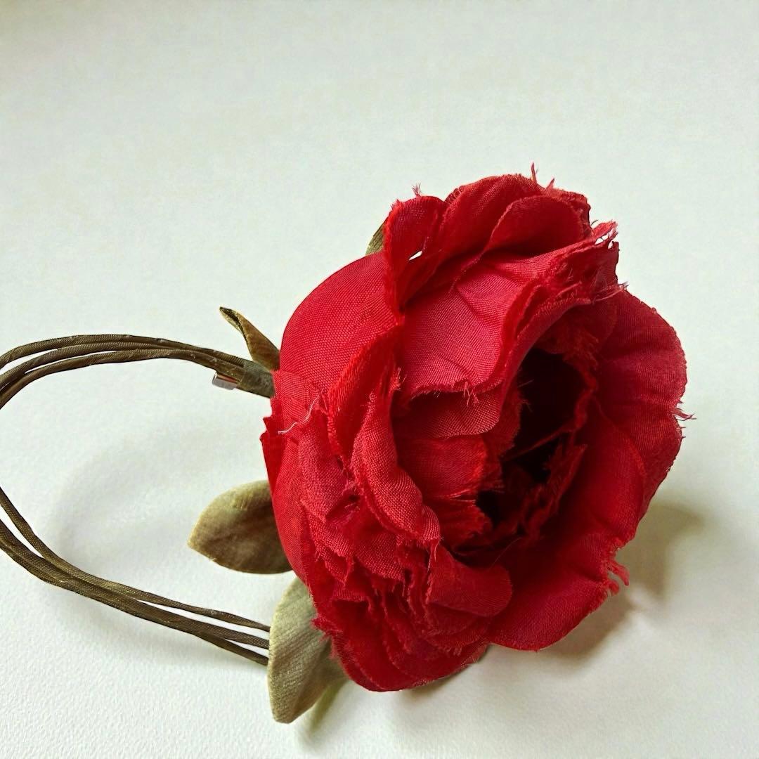 希少　カネコイサオ　ヴィンテージ　ローズコサージュ　２点セット　リボン　赤白