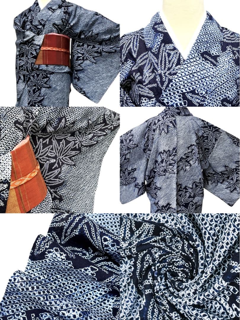 A62有松鳴海絞り 浴衣 もみじ模様　綿美品