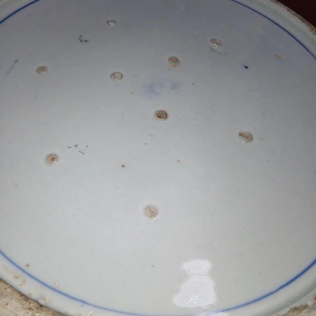 レトロヴィンテージ大皿、サイズ46センチ青い花と鳥の陶器プレート