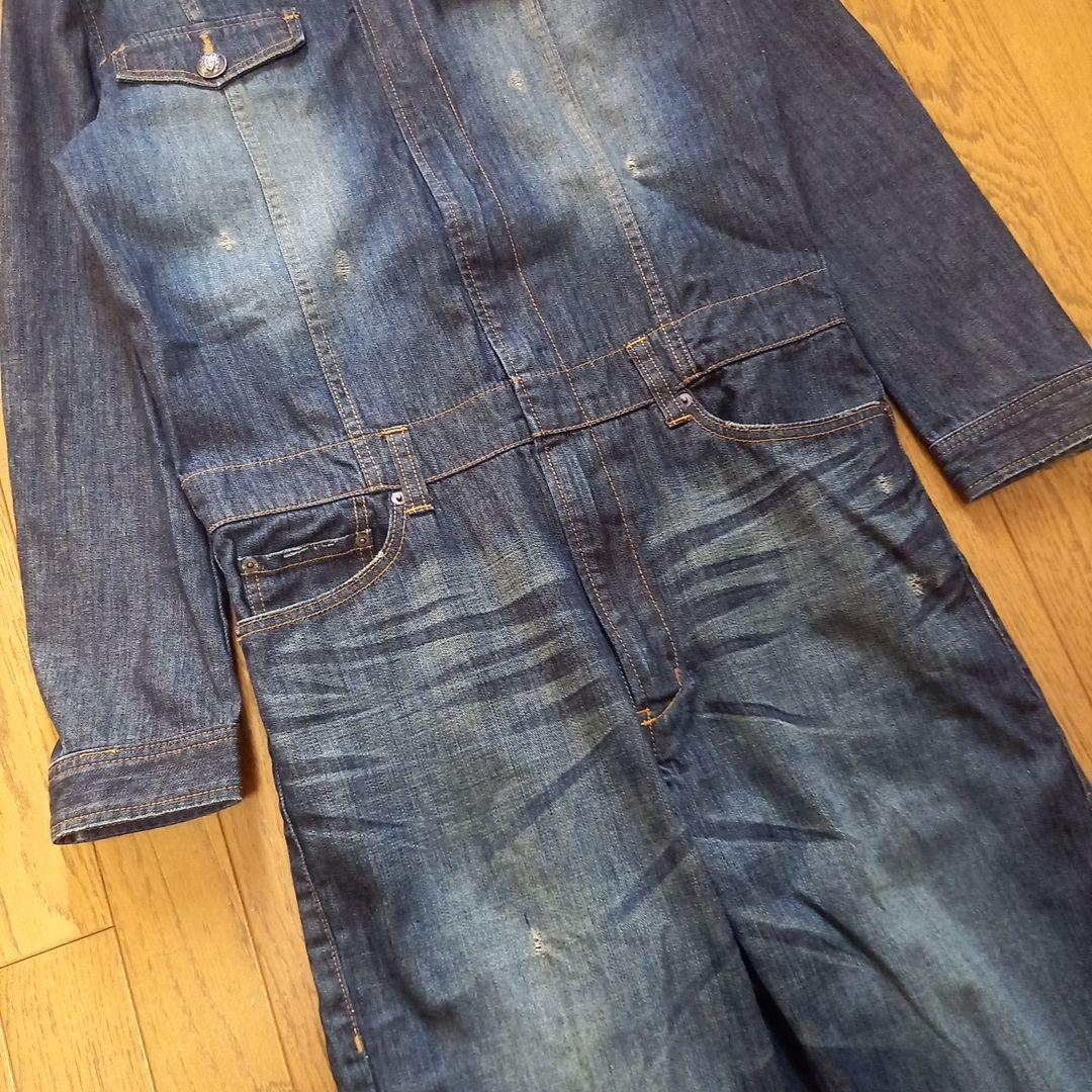 ルパート ダメージ加工デニムつなぎ オールインワン バンソン ヒゲ 色落ち