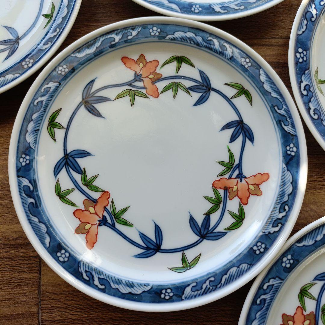 源右衛門　花と葉デザインの陶器皿 6枚セット