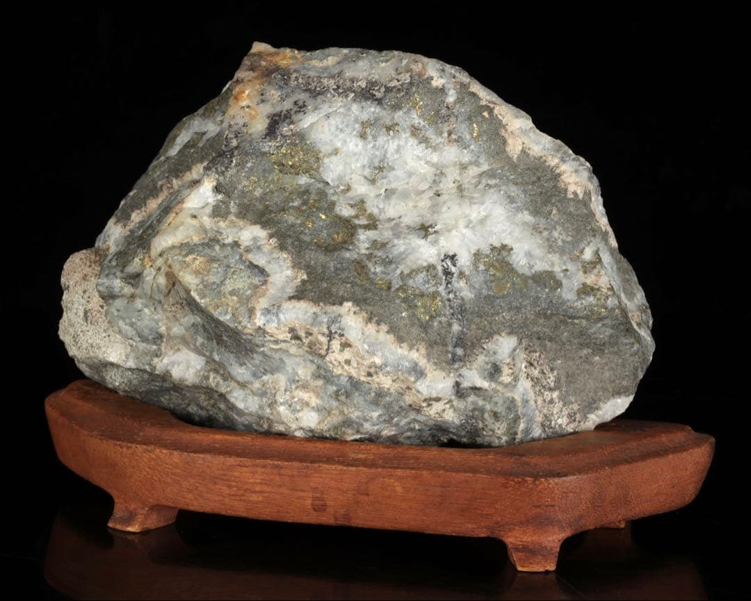 佐渡 金鉱石 原石 標本 鑑賞石 水石 天然石 自然石 飾石 台座付 2135g