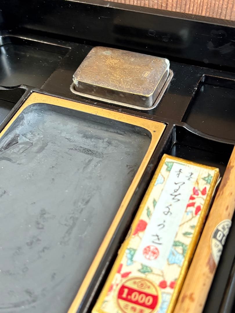 【極美品/希少】時代物 金蒔絵 硯箱 フルセット 鶏竹紋 大正期 骨董