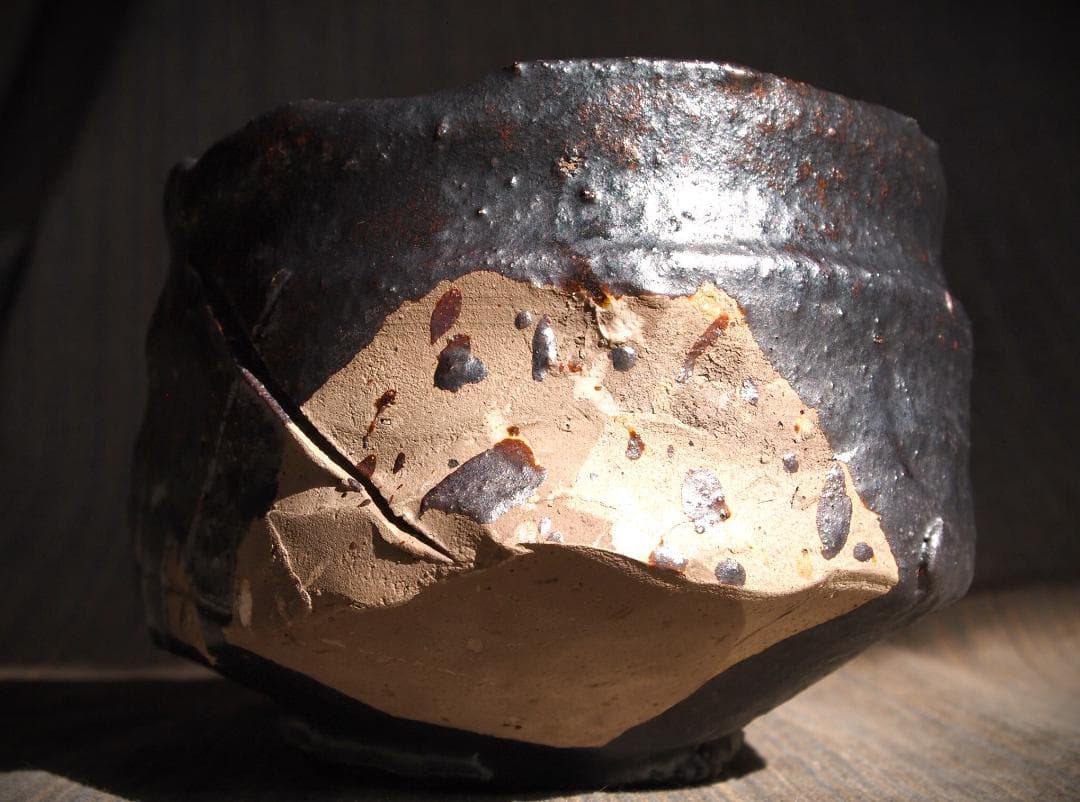 希少作★鯉江良二★引き出し黒茶碗☆★共箱・共布★個展作品