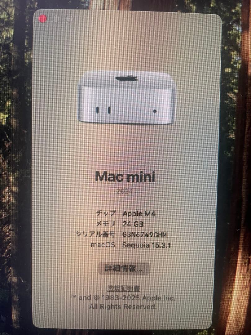 Macデスクトップ M4 Mac mini 24GB/1TB