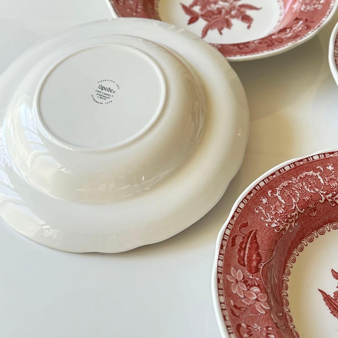 未使用 スポード 4枚セット ピンクカミラ リムプレート スープ パスタ 皿