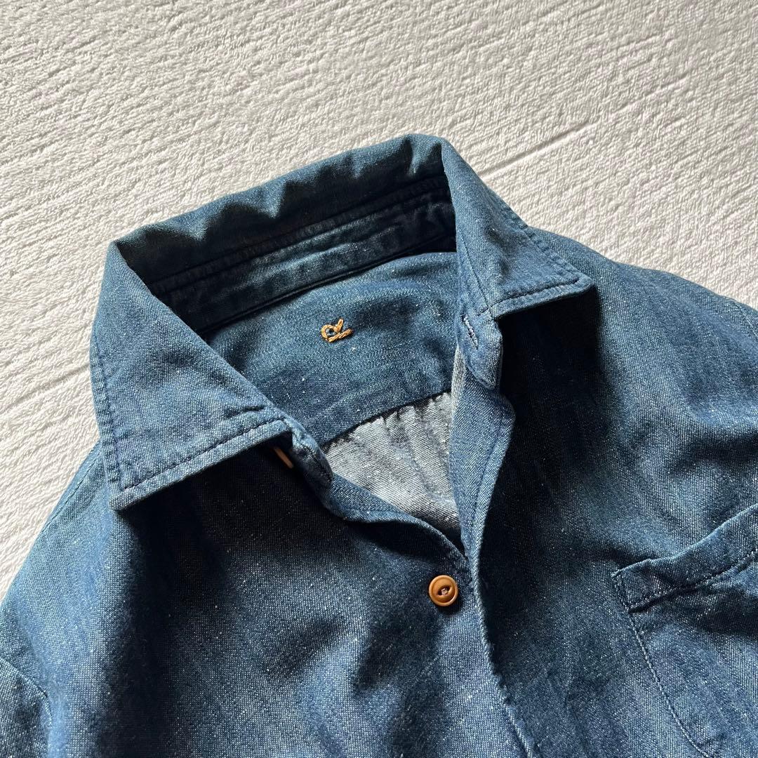 45R 人気 デニム インディゴ染め シャツ ネップ R刺繍 S 45rpm