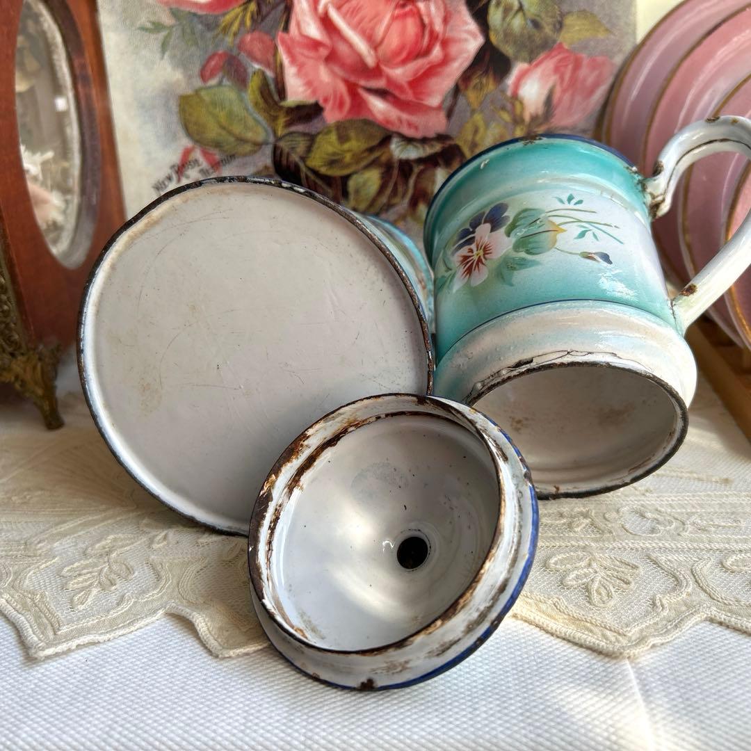 フランスアンティーク　japy スズランとビオラのコーヒーポット