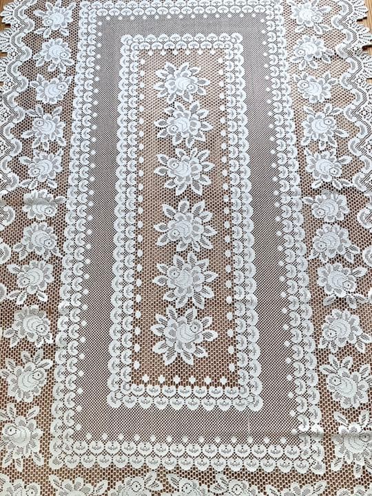 【美品】フランスアンティークレーステーブルクロス　リネンクロシェレースクロス♪