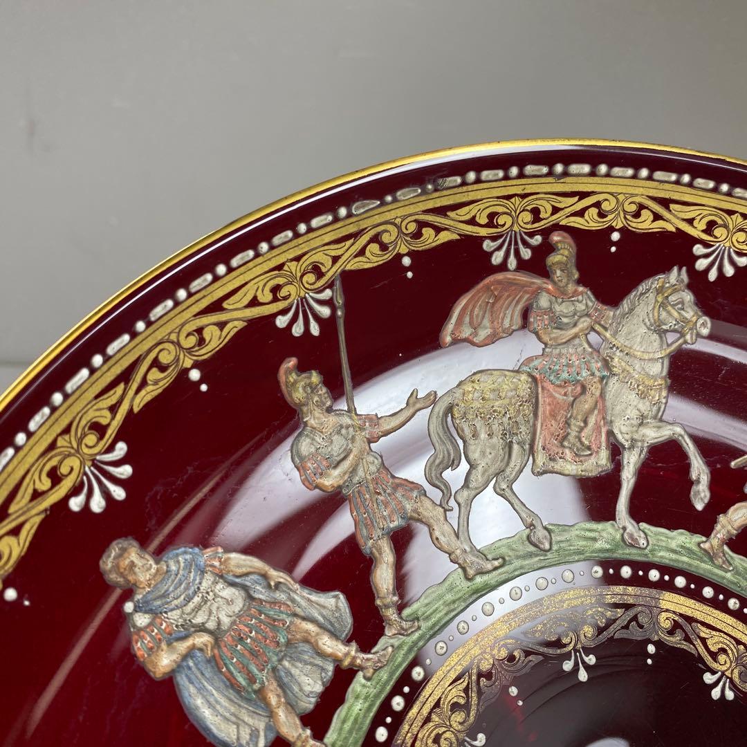 ムラーノ　ベネチアングラス　人物金彩コンポート　直径25.8㎝東な7-0303②