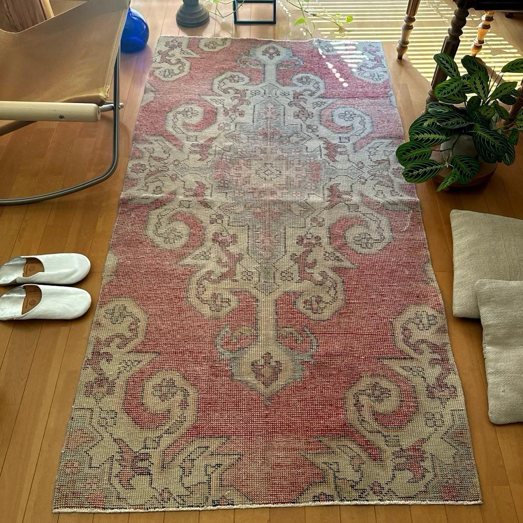 94×180 リバーシブル　擦れシャビーなメダリオン　トルコヴィンテージラグ