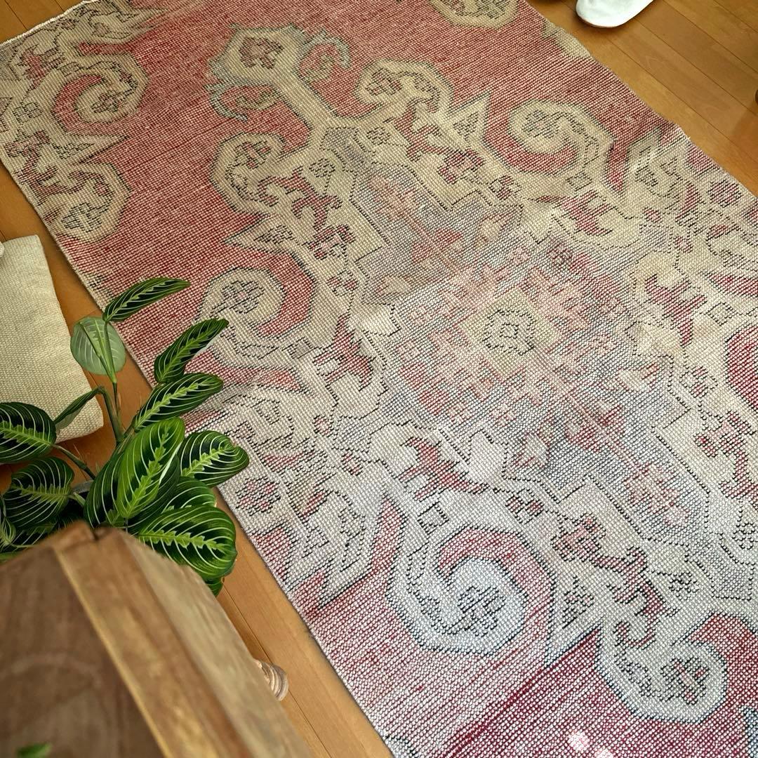 94×180 リバーシブル　擦れシャビーなメダリオン　トルコヴィンテージラグ