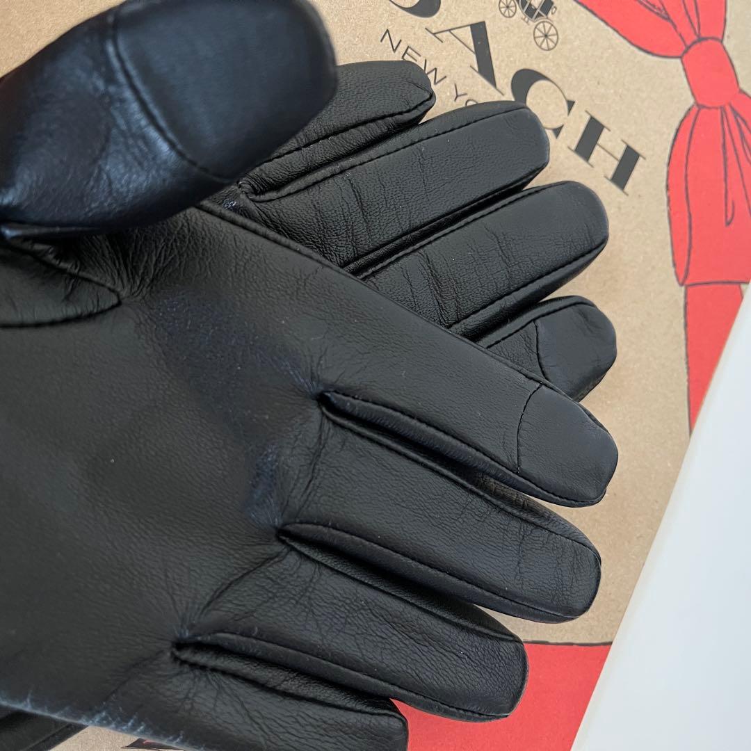 コーチ☆新品☆レザーテック スマホ対応 グローブ 手袋/ブラック 黒 S