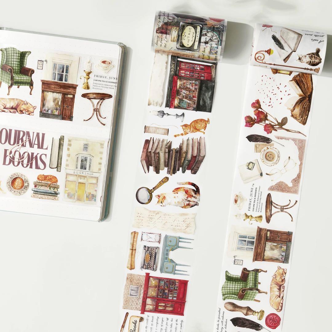 新品　カナダWT　猫書店　PET型抜きタイプマスキングテープ　マステ