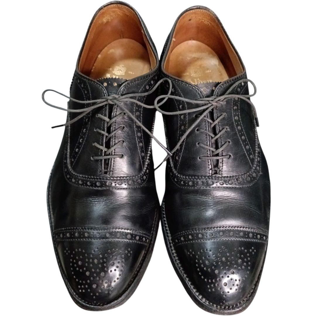 Alden ブラックカーフ セミブローグ パンチドキャップトゥ ビジネスシューズ