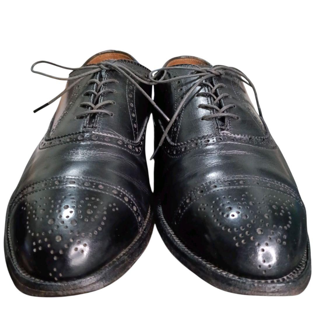 Alden ブラックカーフ セミブローグ パンチドキャップトゥ ビジネスシューズ