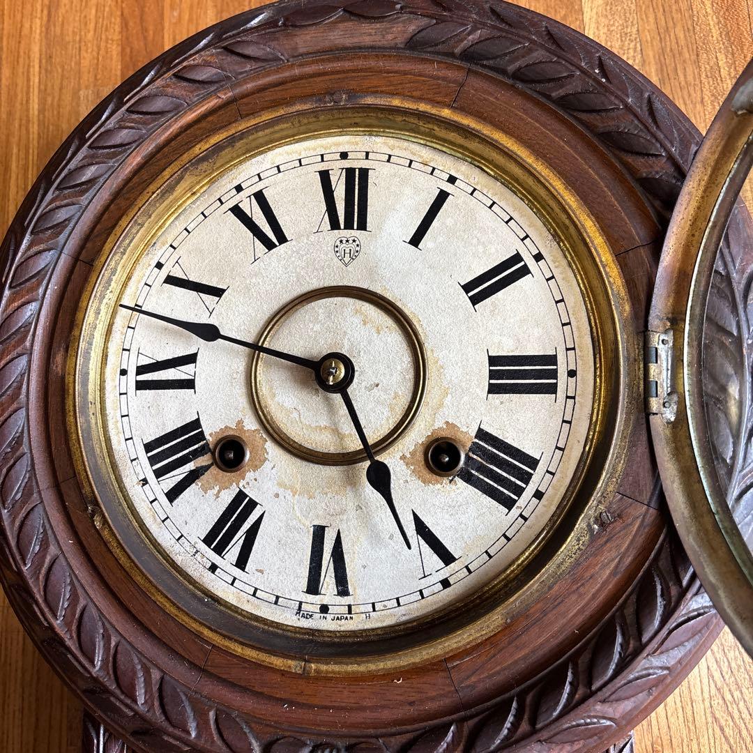 ハートエッチ精工所 柱時計 掛時計 ゼンマイ 昭和レトロ アンティーク