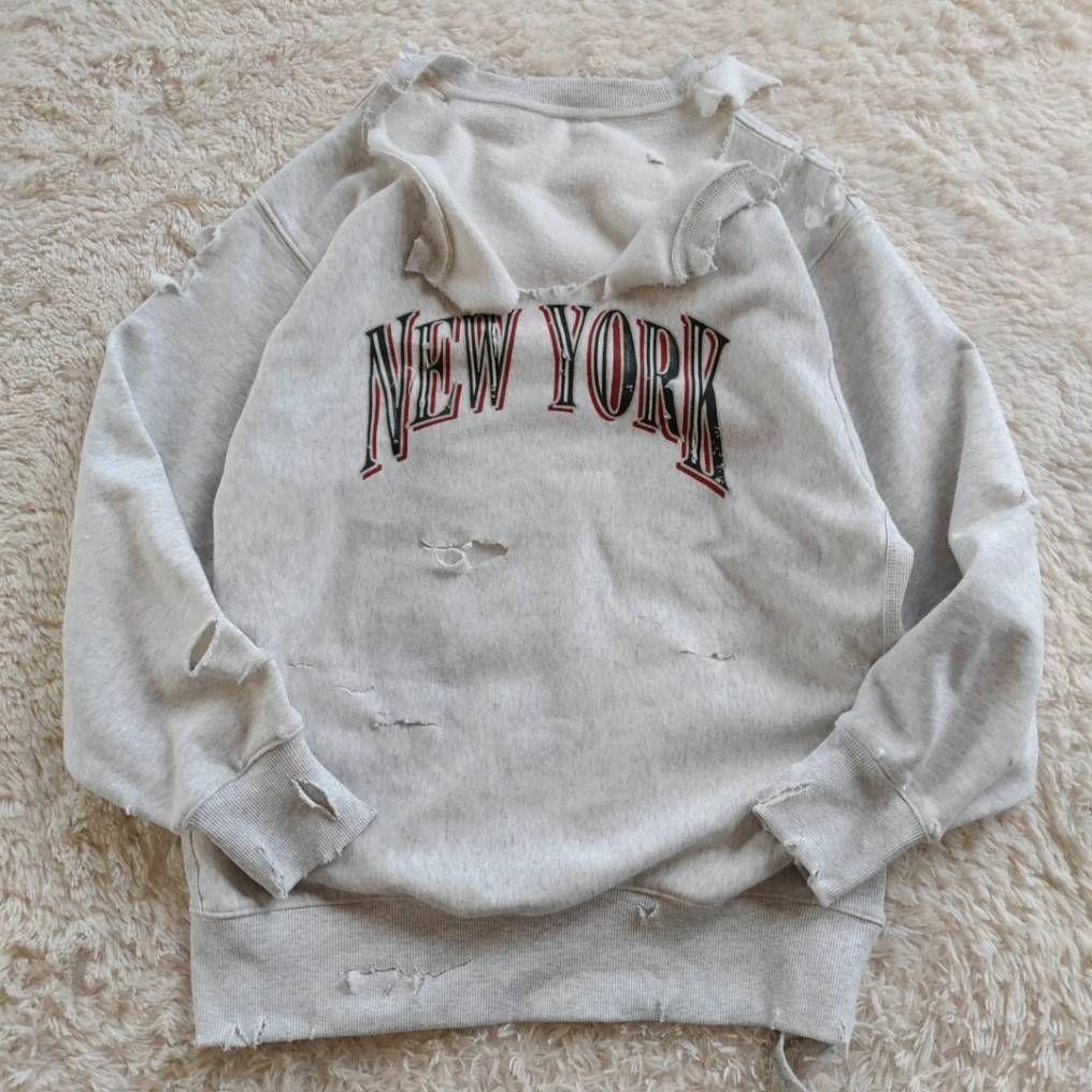 半壊 襤褸 クラッシュ NEW YORK ボロ加工 トレーナー 常田大希 L