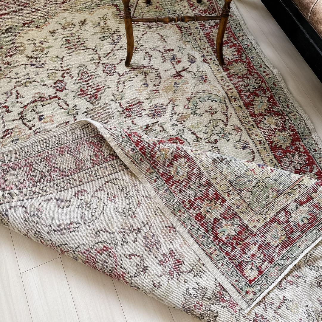 トルコ ヴィンテージラグ A124 レア 超大判 ダークレッド クリーム ミント