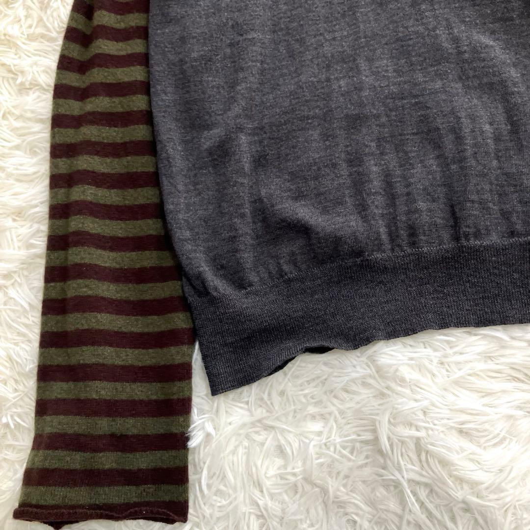 ヤン コムデギャルソン ボーダー 切替 ウール 襟付き ニット 長袖 M