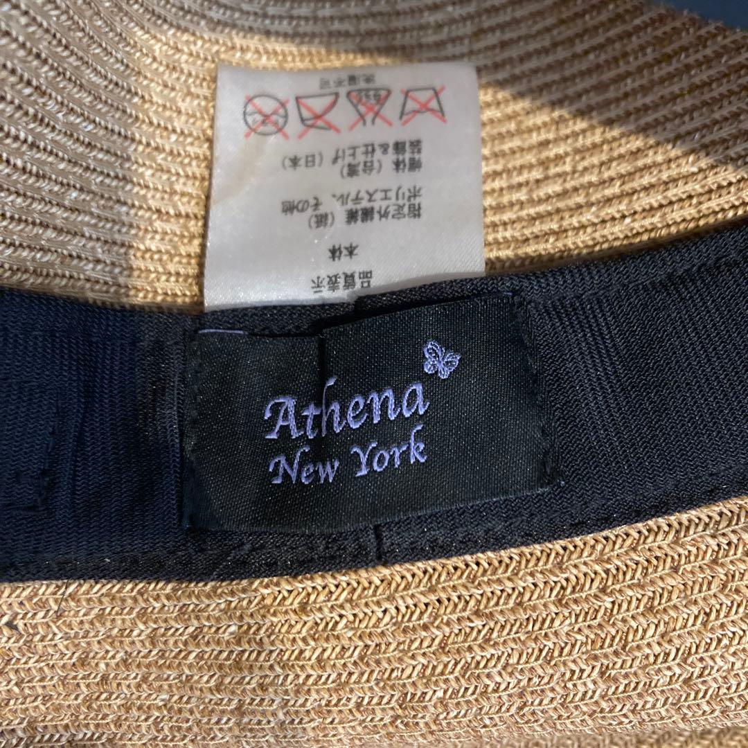 Athena New York 麦わら帽子 ベージュ/黒レース