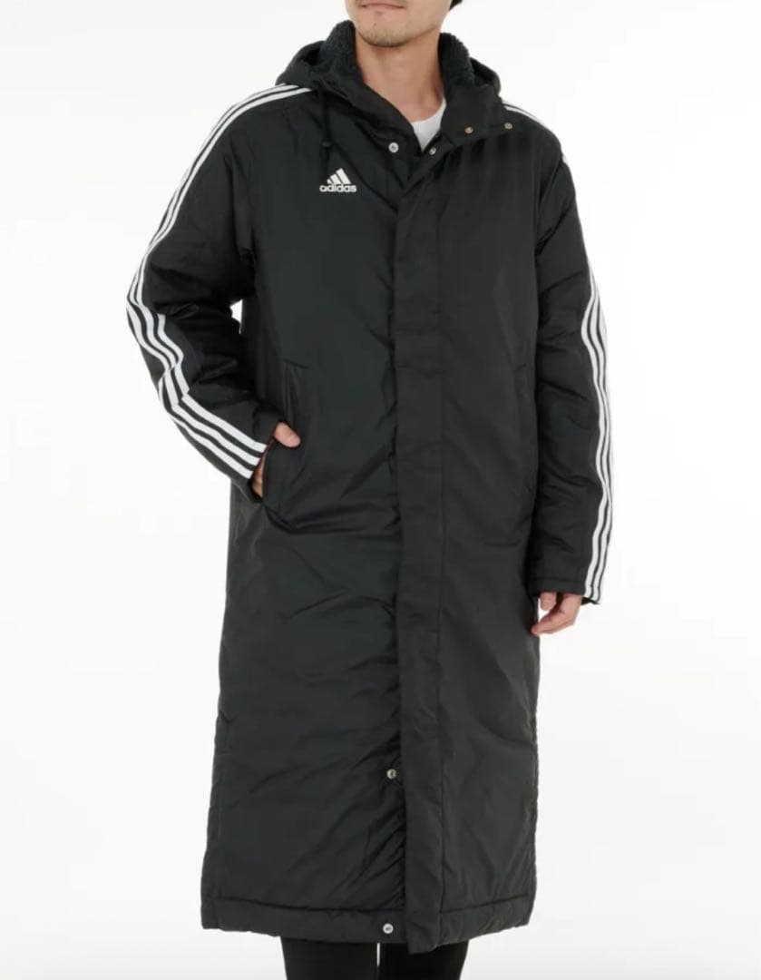 L ☆新品☆ アディダス ベンチコート ボア 防寒 防風 ロング丈　ブラック