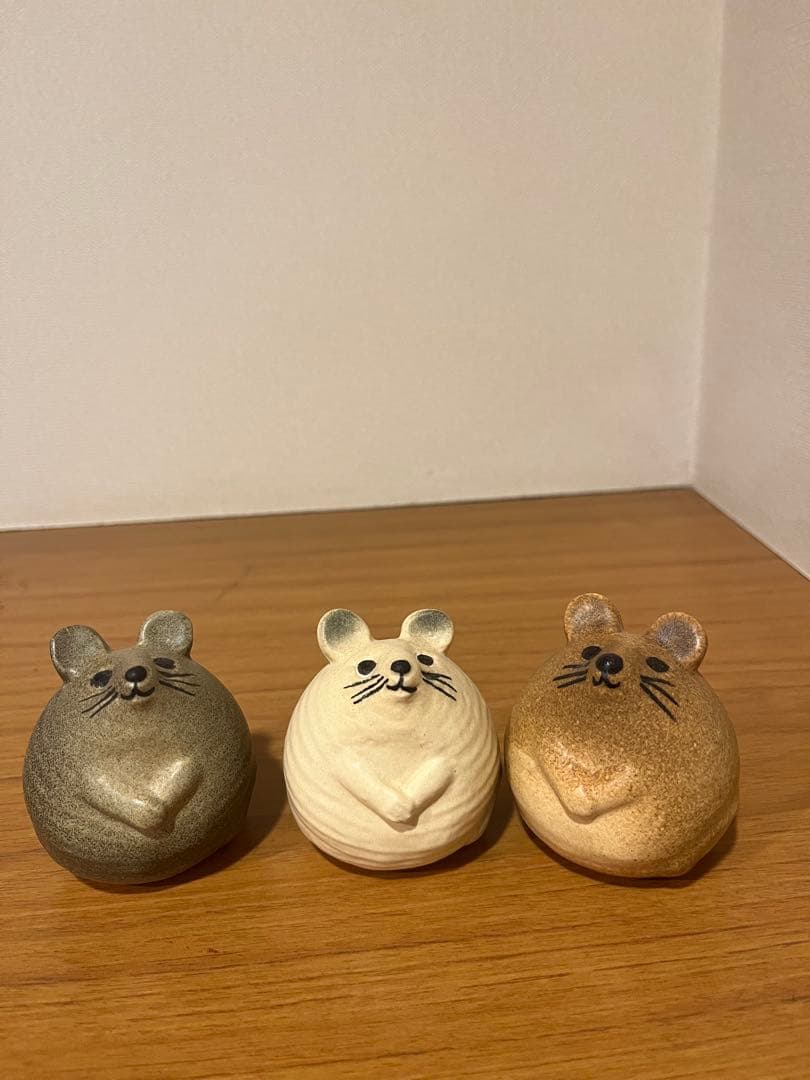 ネズミ型陶器置物 3個セット