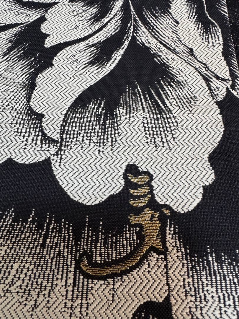 【銘品新品】京の名工認定「斉藤三才氏作」黒地「大牡丹文様」ジャガード織