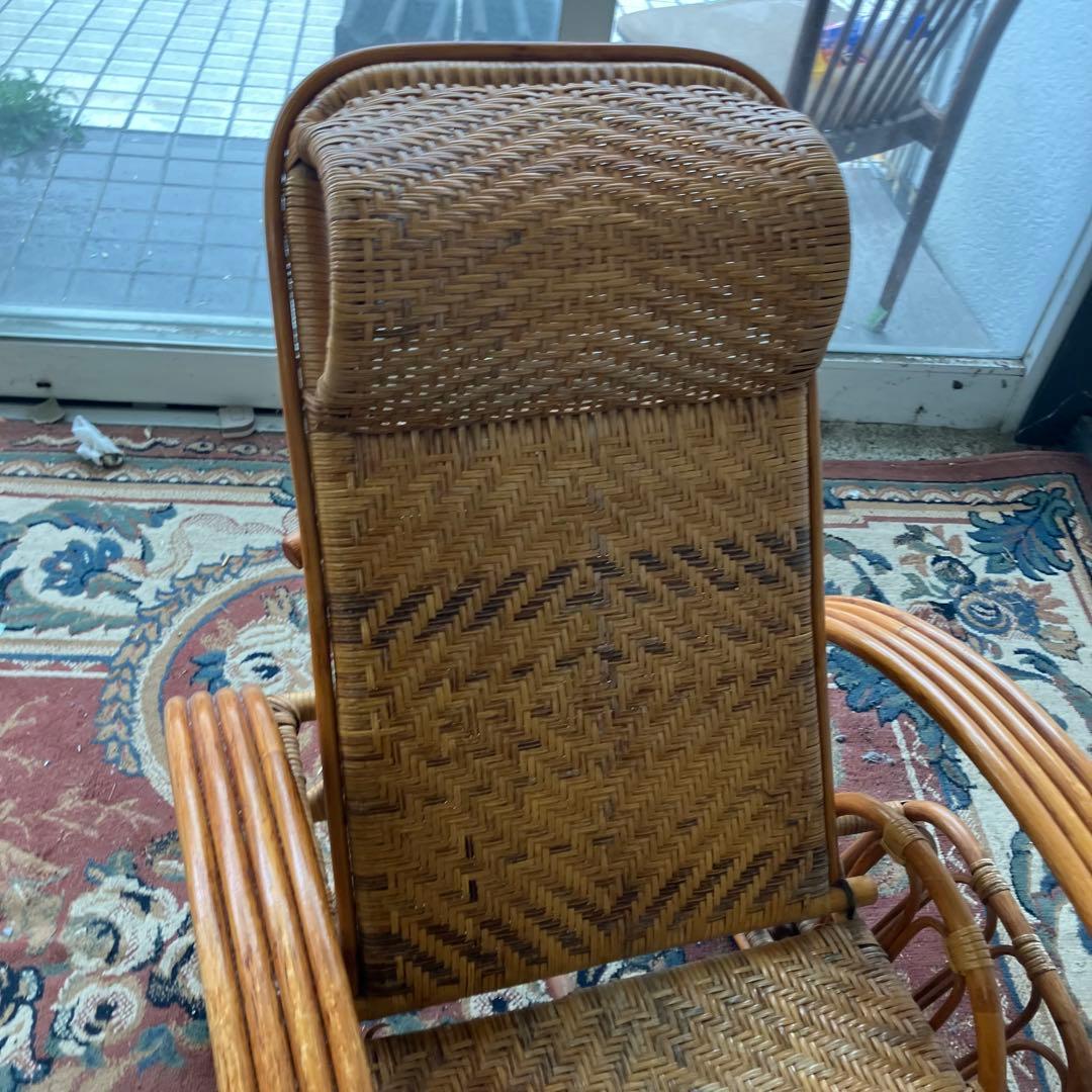 ビンテージ ラタンリクライニングチェア オットマン付き 籐家具 1人掛けソファー