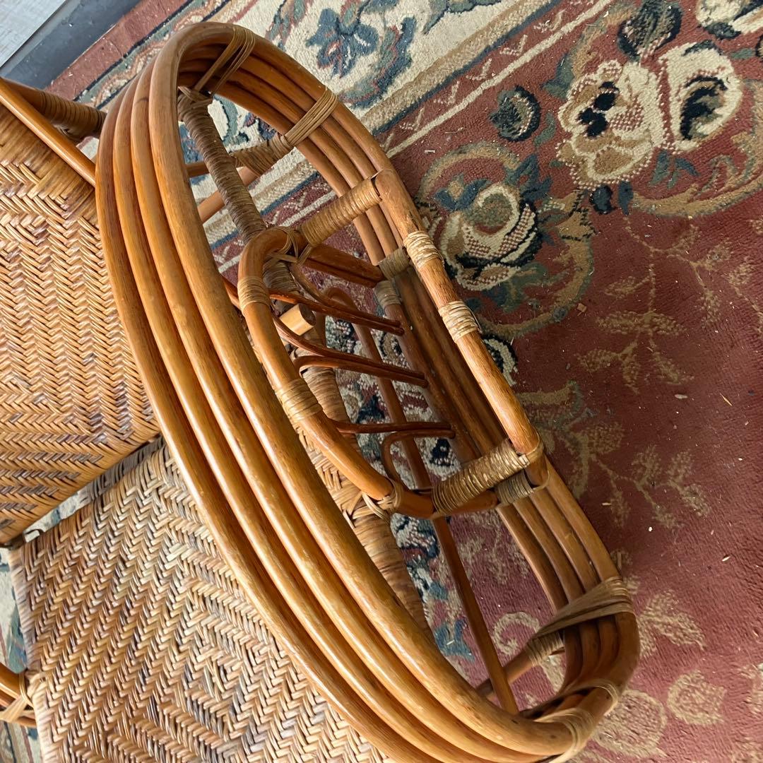 ビンテージ ラタンリクライニングチェア オットマン付き 籐家具 1人掛けソファー