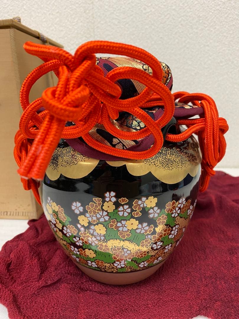 3-2418 九谷 色絵 吉野山図 茶壺 重要文化財写 野々村 仁清 玉泉堂