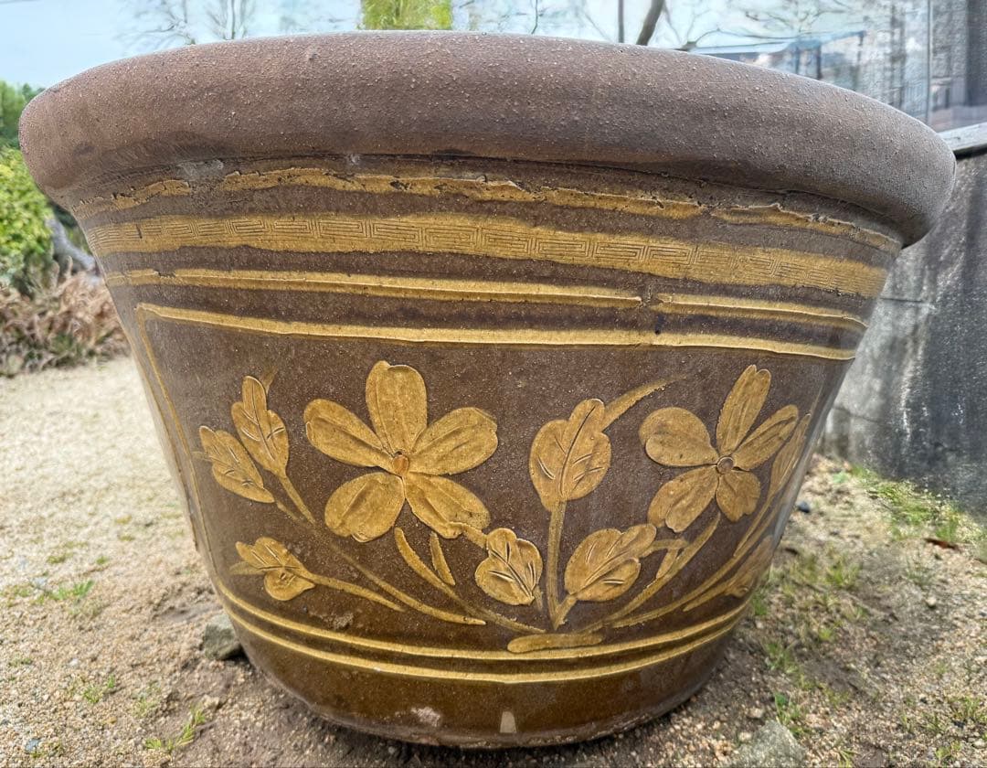 特大メダカ鉢　睡蓮鉢　洋風　インテリア　希少 陶磁器　焼き物　ピータン　皮蛋　甕