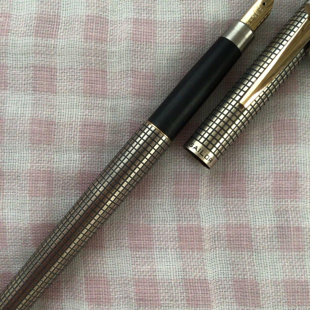セーラー 21K 21金 万年筆 スターリングシルバー silver 格子 廃盤