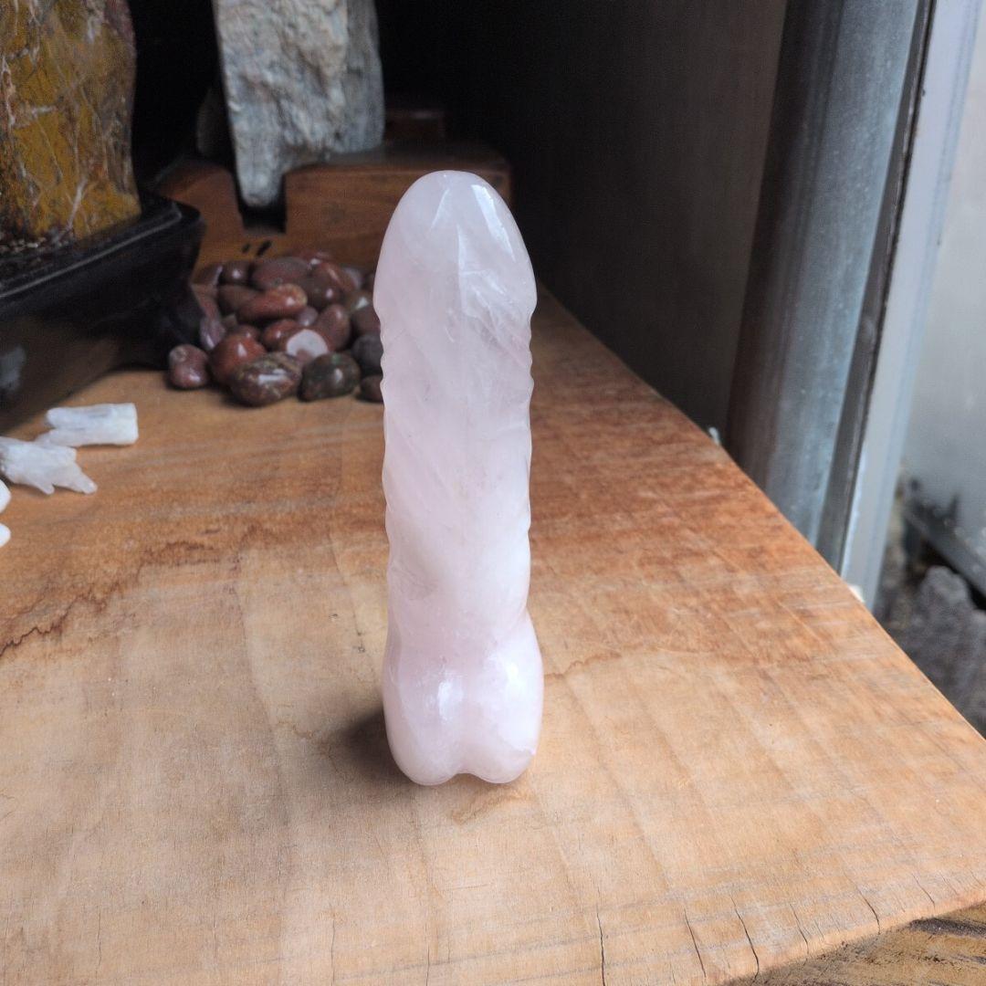 ローズクォーツ　男根　虹入り　406 鑑賞石　石　珍石　紅水晶