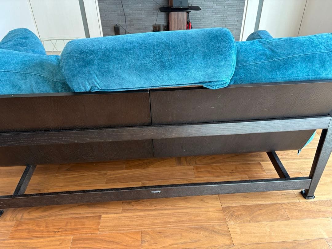 富士FURNITURE nagi 3pブルーファブリックソファ