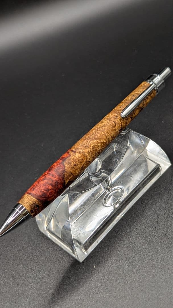 382ペン工房翌檜　本花梨　紅白　瘤杢　木軸シャーペン　ボールペン