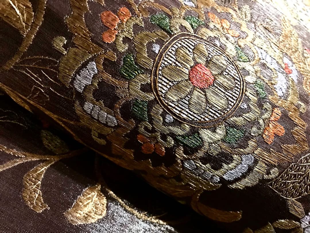 正絹 袋帯 金糸 豪華♡刺繍 華紋 花喰い鳥 花唐草