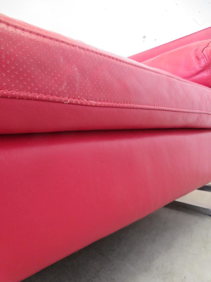 IDC大塚家具■ドミシール■総革■赤■3人掛けソファ■最高級■32万■