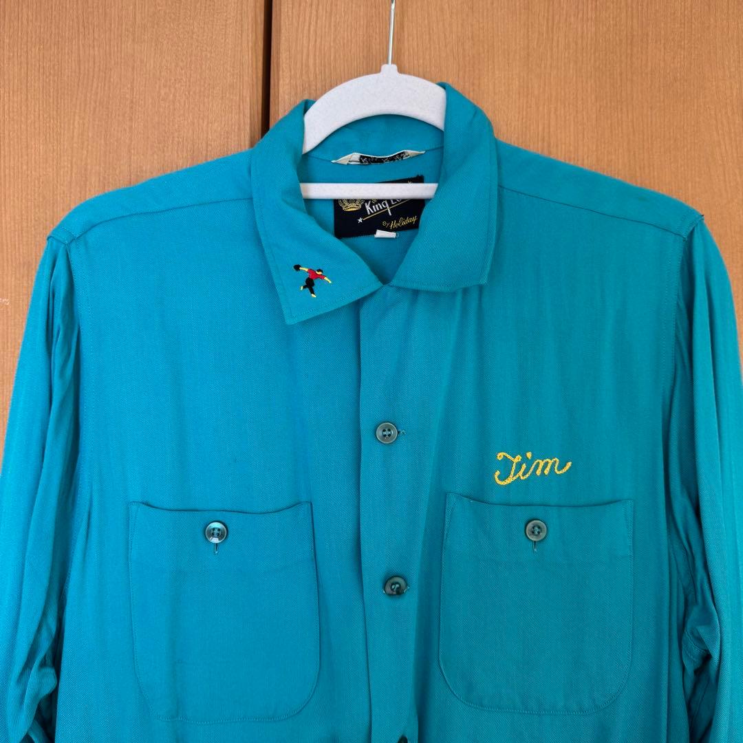 50s 長袖 レーヨン ボーリングシャツ チェーンステッチ アメ車