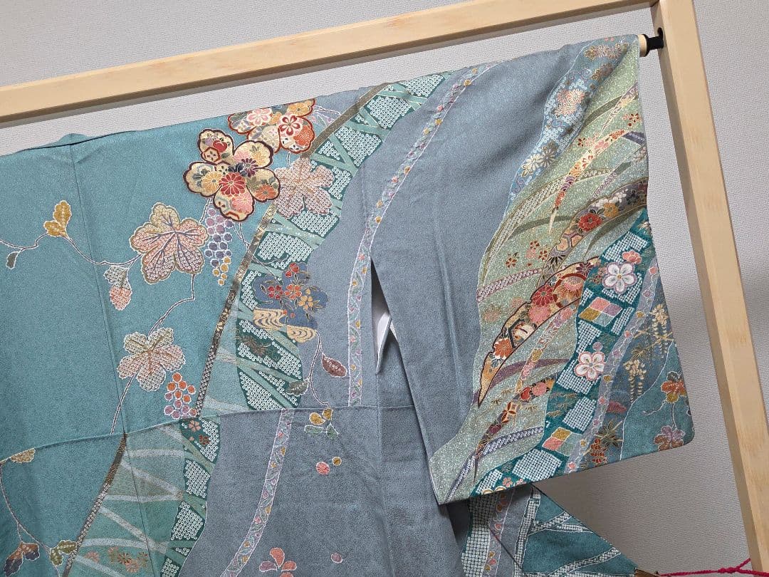 C◆着物くつろぎ 吉祥文様 金彩 宝尽し 雪輪 露草 袷 正絹 訪問着 着物