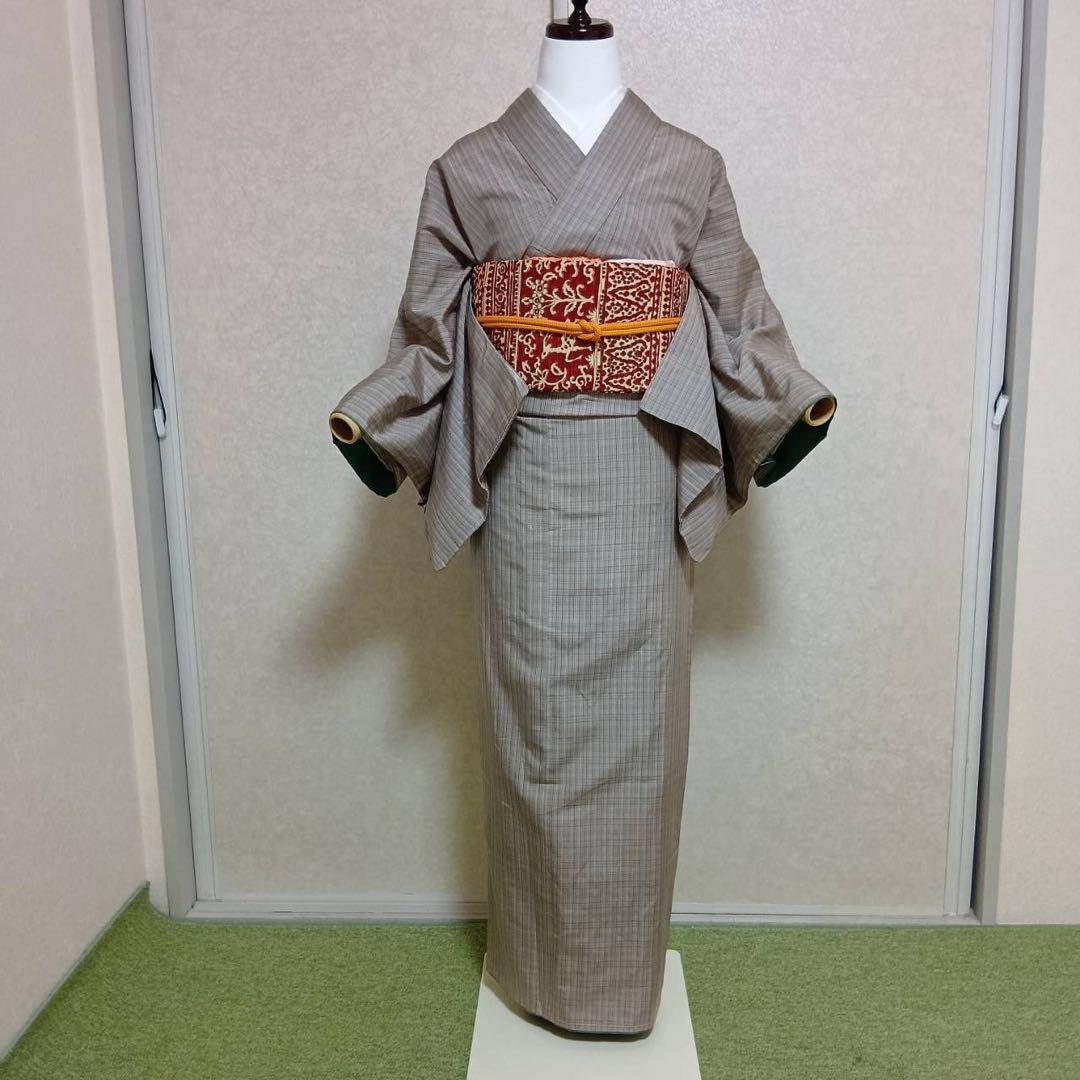 な*込様 タ8880 正絹　紬　十日町紬系　小紋　フルセット　しつけ　袷　未着用