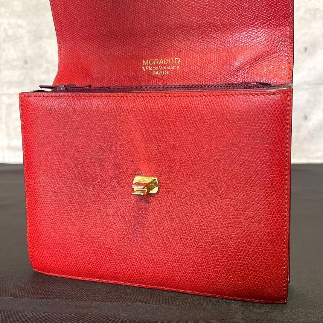 【MORABITO】モラビト レザー レッド ゴールド金具 2WAYハンドバッグ