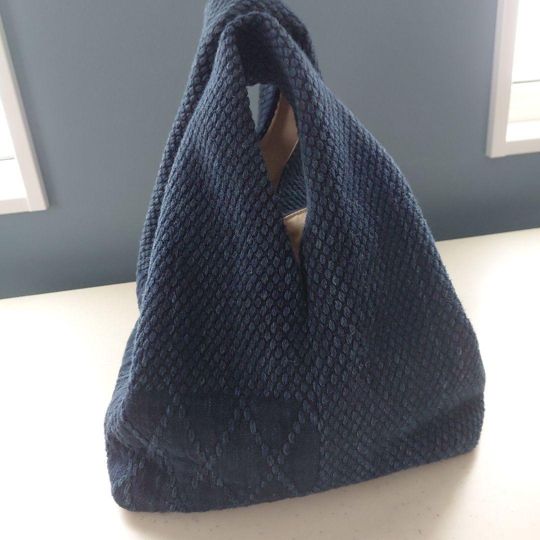 武州正藍染　手提げバッグ　小　二重刺子　濃紺