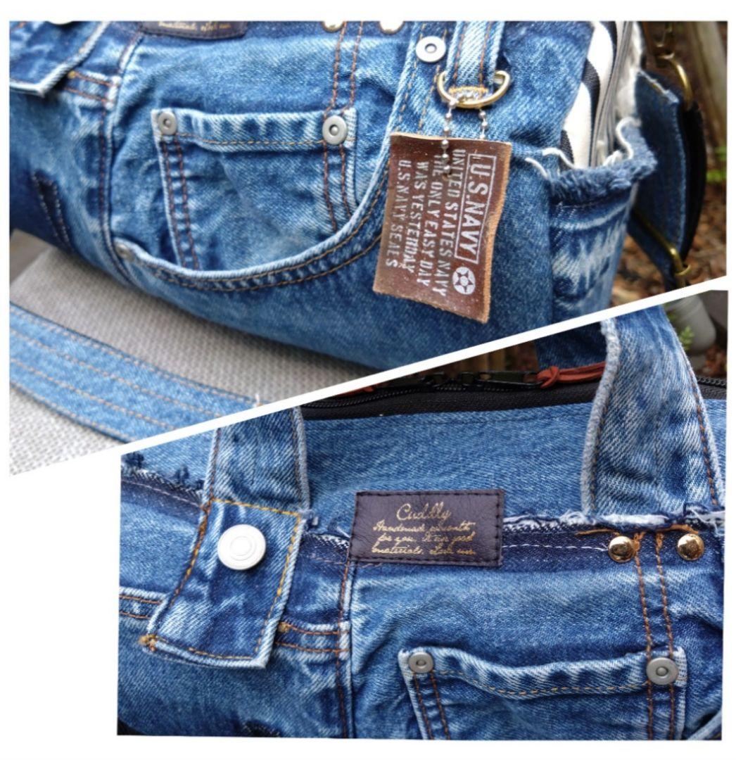 専用❕️№768【DENIM❌️ドラム缶型ボストンバッグ♥】デニムリメイクバッグ