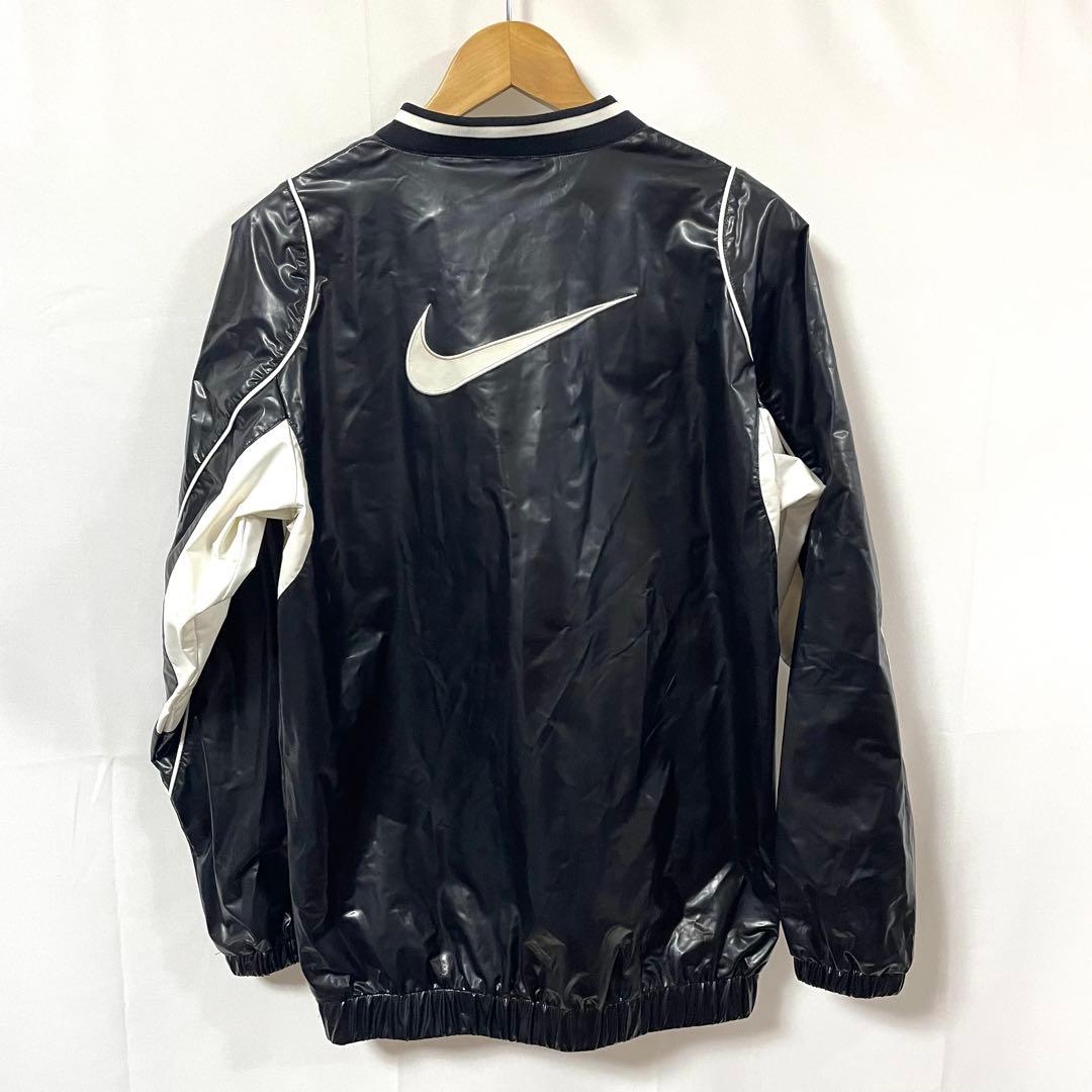 NIKE ナイロンエナメルプルオーバーシャツ 刺繍ロゴ 野球ピステ 黒 M